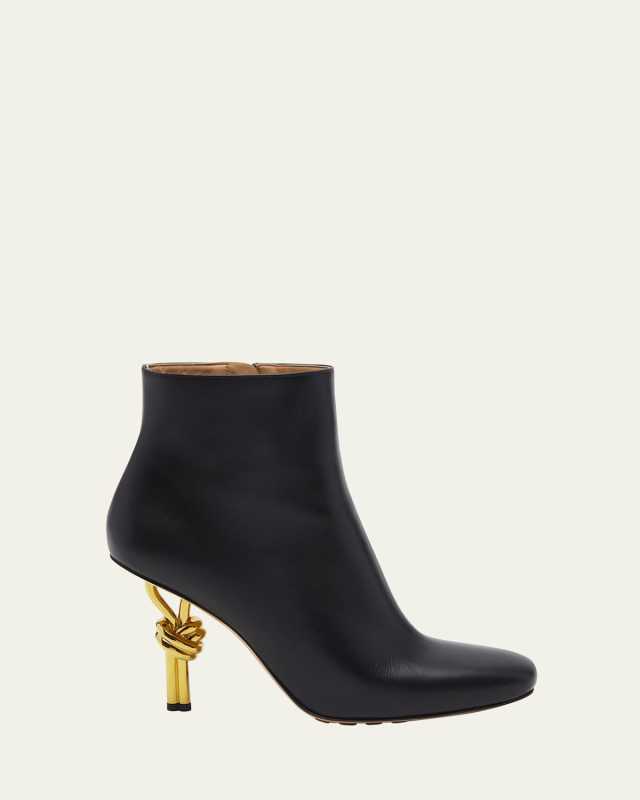 Leather Knot-Heel Ankle Booties